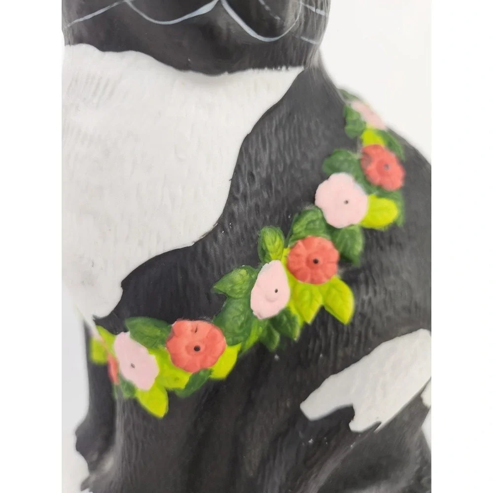 Vtg Mary Lake Thompson Black Cat Flowers Ceramic Silvestri Hawaiian Lei Gardener